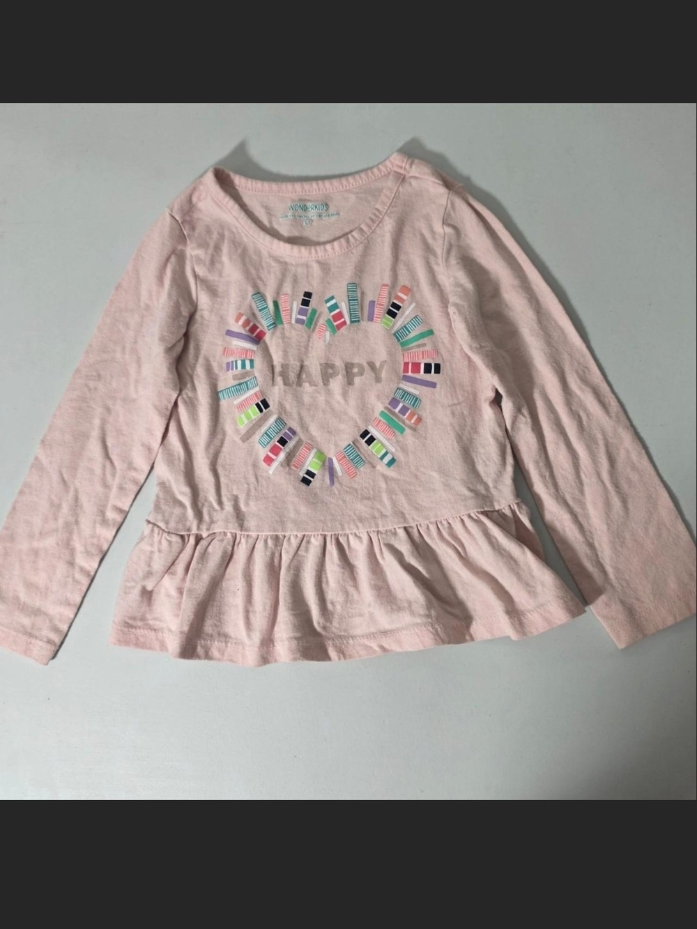 Wonderkids Light Pink Heart Peplum Long Sleeve Tee